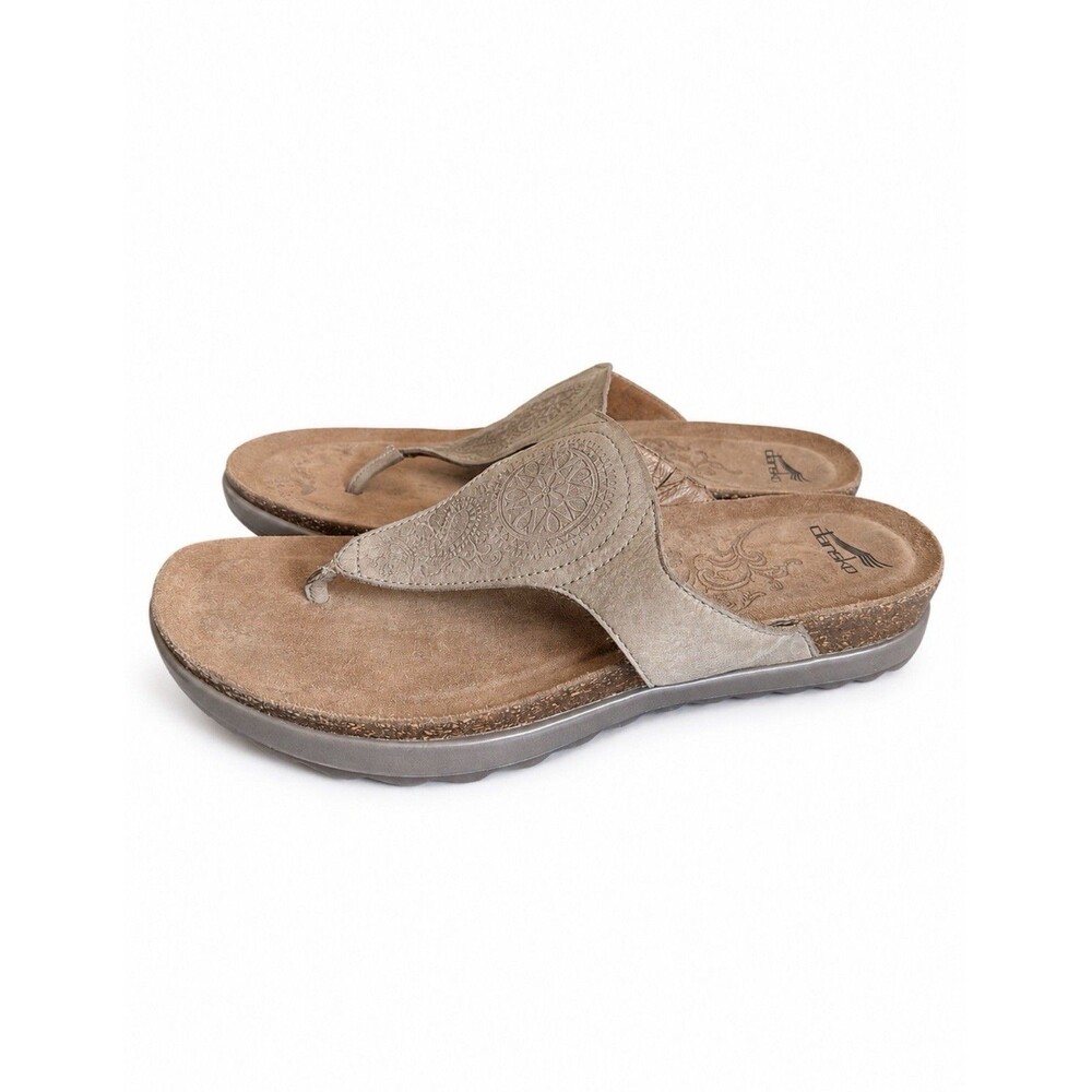 Dansko Priya Sandals Womens Thong Slip On Wedge Heels Leather Tan SZ 38